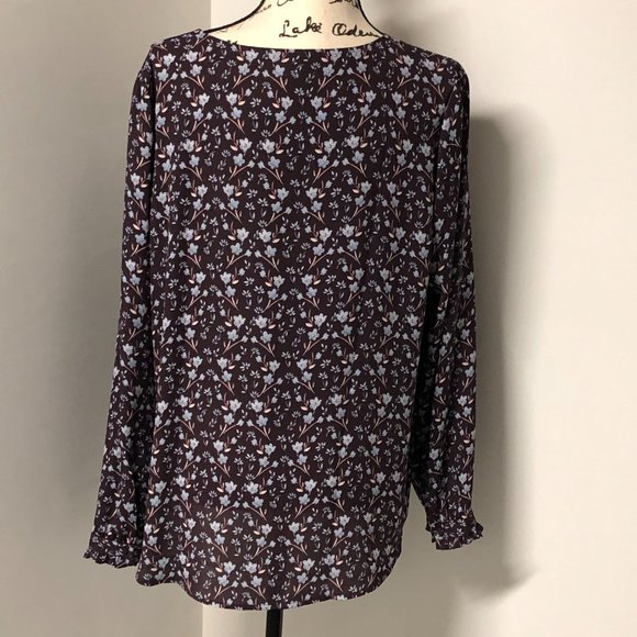 Loft Purple blue floral Top Women L obo - Picture 2 of 9